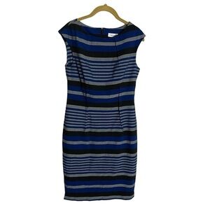 Calvin Klein Workwear Blue Gray Black Stripe Sleeveless Dress 6